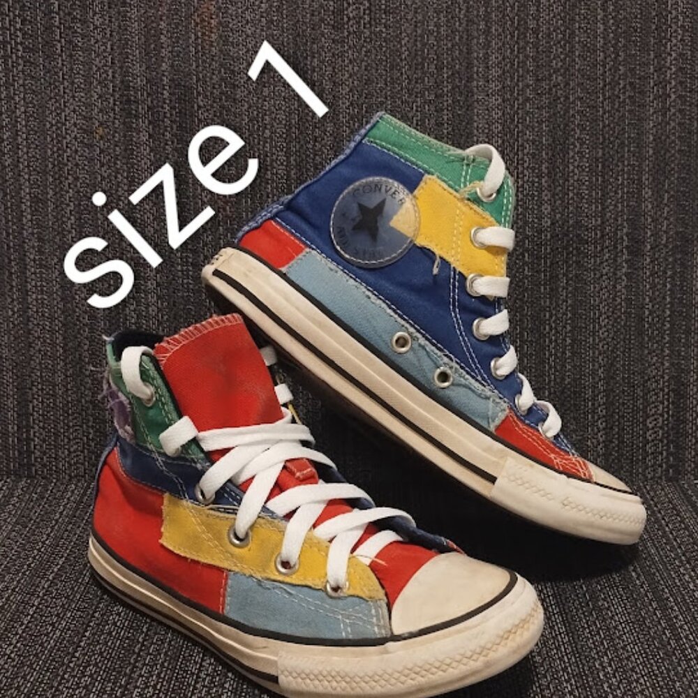GUC Converse Chuck Boys Shoes Taylor Patchwork Multi Color Size 1 Canvas Sneaker